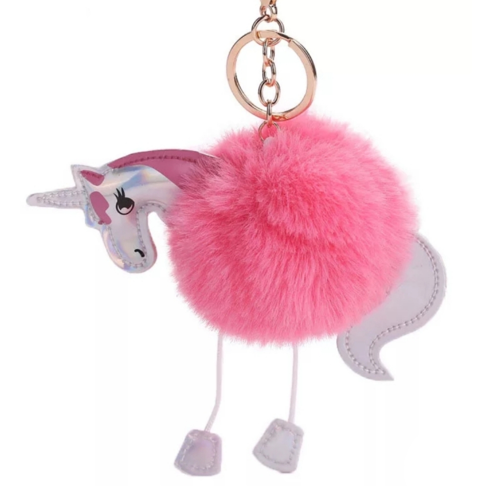 Glitter Unicorn Pom Pom Key Ring Keyring